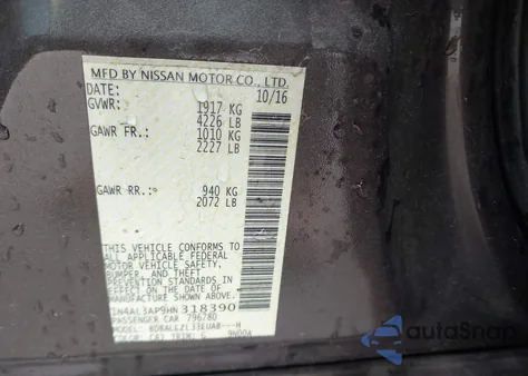 2017 Nissan Altima 2.5 S z USA, uszkodzony, nr VIN 1N4AL3AP9HN318390